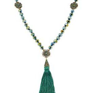 Heidi Daus "Dreams Do Come True" Simulated Pearl Drop Necklace, Tassel, Emerald